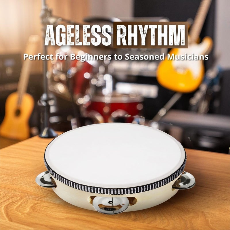 Flexzion Wooden Round Tambourine for Adults 6" Inch Single Row 8 Pair Jingles, Wood Handheld Percussion Instrument for Beginner and Professional Tambourine Player - Image 4